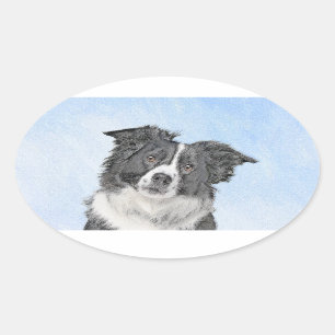 Collie-verf aan de rand - Kute Original Dog Art Ovale Sticker