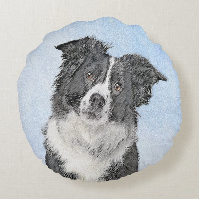 Collie-verf aan de rand - Kute Original Dog Art Rond Kussen (Achterkant)