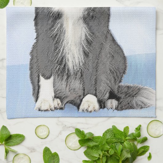 Collie-verf aan de rand - Kute Original Dog Art Theedoek (Gevouwen)