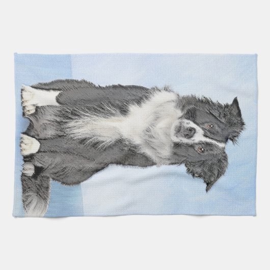 Collie-verf aan de rand - Kute Original Dog Art Theedoek (Horizontaal)
