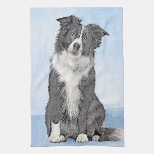 Collie-verf aan de rand - Kute Original Dog Art Theedoek (Verticaal)
