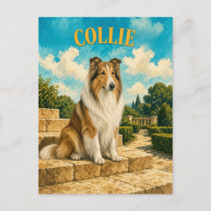 Collie, Vintage Watercolor Honden Kunst Briefkaart