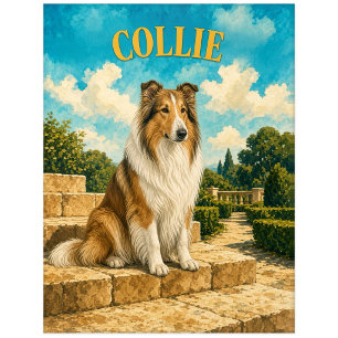 Collie, Vintage Watercolor Honden Kunst Briefkaart
