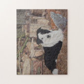 colliehond aan de zwarte en witte rand met kippen legpuzzel (Verticaal)