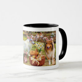 Collies en katjes vieren feest als Paas Konijnen Mok