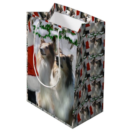 Collies en Kerstman Kerstmis Medium Cadeauzakje (Achterkant Gekanteld)