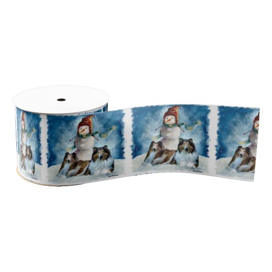 Collies en Snowman Kerstmis Grosgrain Lint (Spoel)