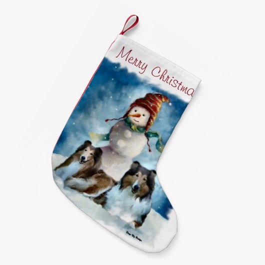 Collies en Snowman Kerstmis Kleine Kerstsok (Voorkant (Hangend))