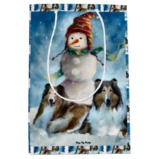 Collies en Snowman Kerstmis Medium Cadeauzakje (Voorkant)