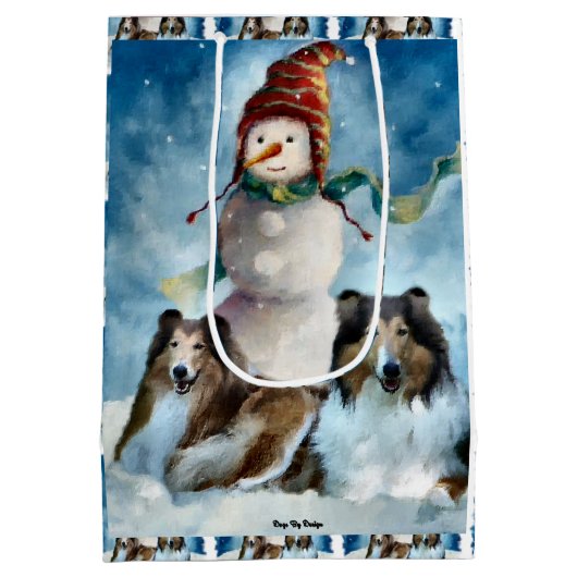 Collies en Snowman Kerstmis Medium Cadeauzakje (Achterkant)