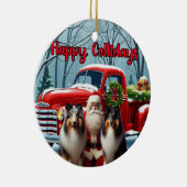 Collies, Kerstman, Rode Truck Ornament (Rechts)