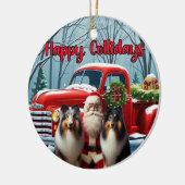 Collies, Kerstman, Rode Truck Ornament (Links)