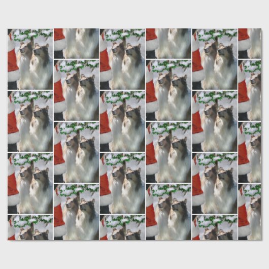 Collies ontmoeten Kerstmis Cadeaupapier (Vlak)