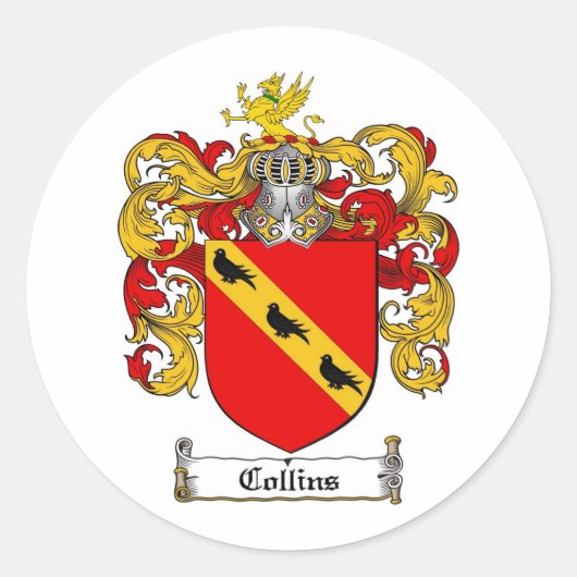 COLLINS FAMILIE CREST - COLLINS COAT OF ARMS RONDE STICKER (Voorkant)