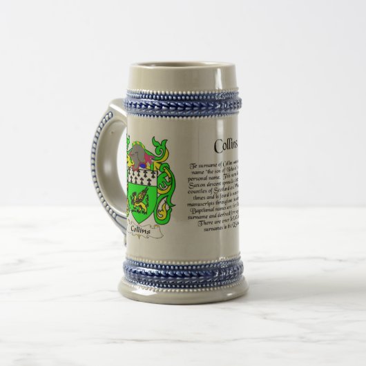 Collins Family Crest Stein Bierpul (Voorkant links)