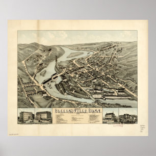 Collinsville Connecticut 1878 Antiek Panoramische Poster
