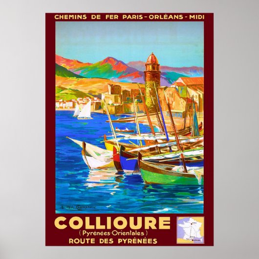 Collioure, Pyreneeën, Frankrijk, boten in de haven Poster (Voorkant)