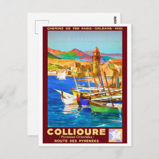 Collioure, Pyreneeën, Frankrijk, schepen op de hav Briefkaart (Voorkant / Achterkant)