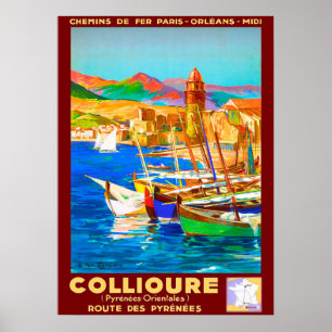 Collioure, Pyreneeën, Frankrijk, schepen op de hav Poster