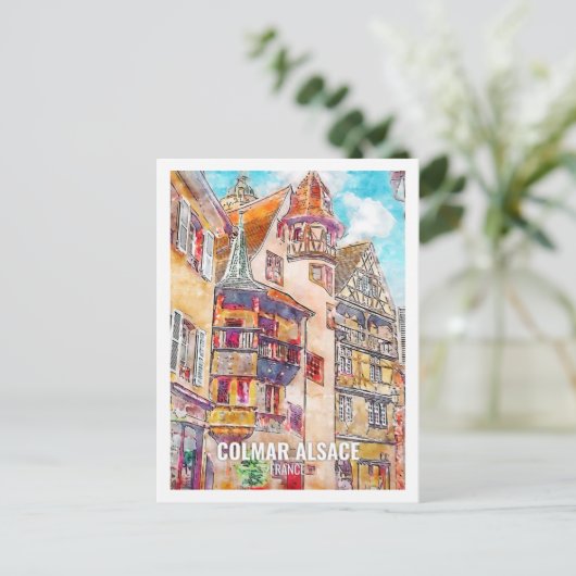 Colmar Alsace Frankrijk Travel Place Waterverf Briefkaart (Staand voorkant)