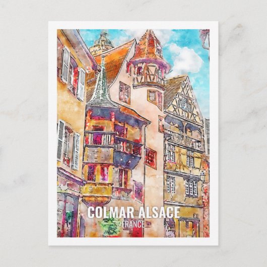 Colmar Alsace Frankrijk Travel Place Waterverf Briefkaart (Voorkant)