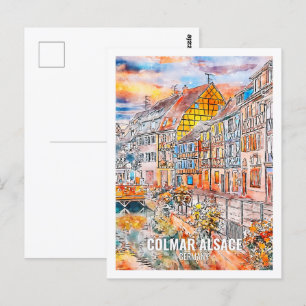 Colmar Elzas Duitsland Travel Place Waterverf Briefkaart