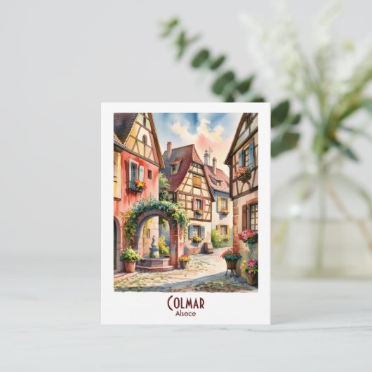 Colmar Elzas Frankrijk Reizen  Waterverf Briefkaart (Staand voorkant)