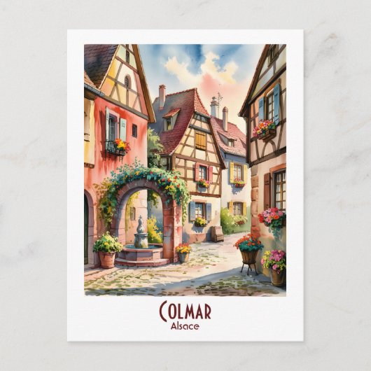 Colmar Elzas Frankrijk Reizen  Waterverf Briefkaart (Voorkant)