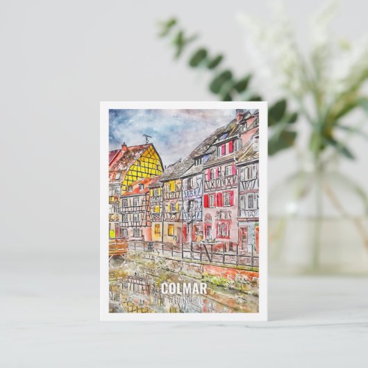 Colmar France Travel Place Waterverf Briefkaart (Staand voorkant)