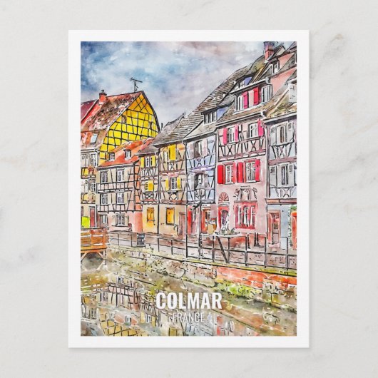 Colmar France Travel Place Waterverf Briefkaart (Voorkant)