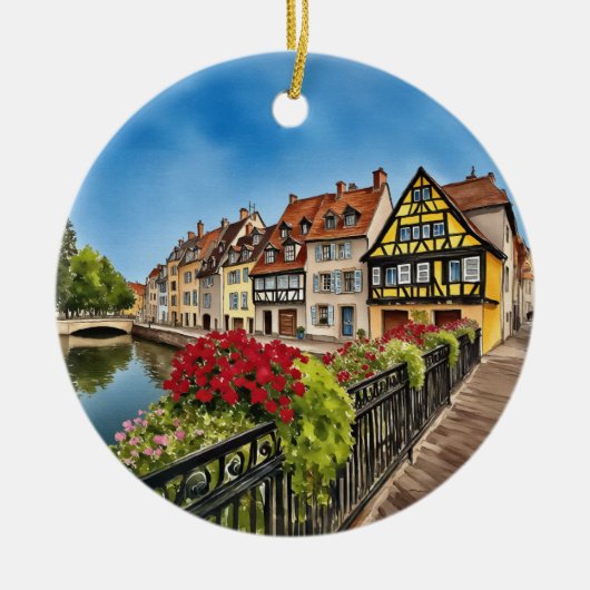 Colmar France Waterverf Keramisch Ornament (Voorkant)