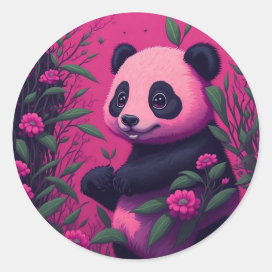 Coloful Pink Panda Ronde Sticker (Voorkant)