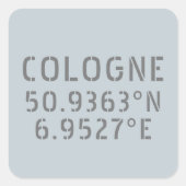 Cologne Latitude Longitude-coördinaten Vierkante Sticker (Voorkant)