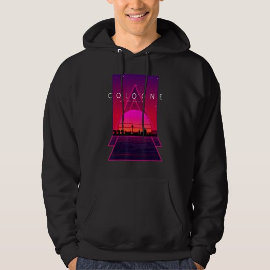 Cologne Skyline 80s 90s Vaporwave Aesthetische Ret Hoodie (Voorkant)