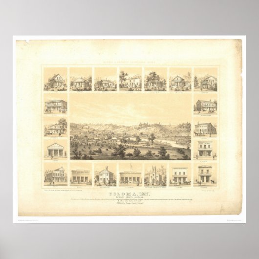 Coloma, CA. Panoramische kaart 1857 (0423A) Poster (Voorkant)
