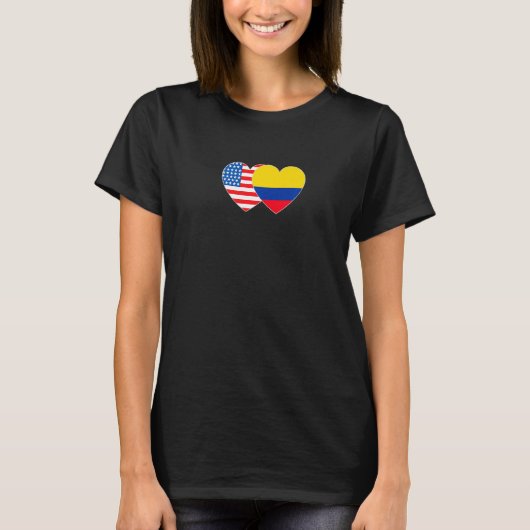 Colombia and USA Flag Twin Heart for Colombian Ame T-shirt (Voorkant)