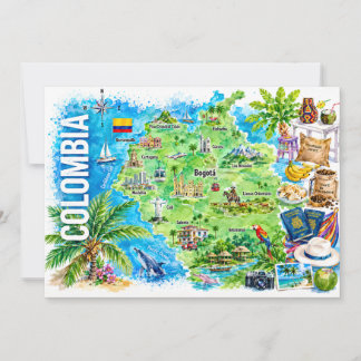 Colombia Aquarel Reis Kaart Ansichtkaart