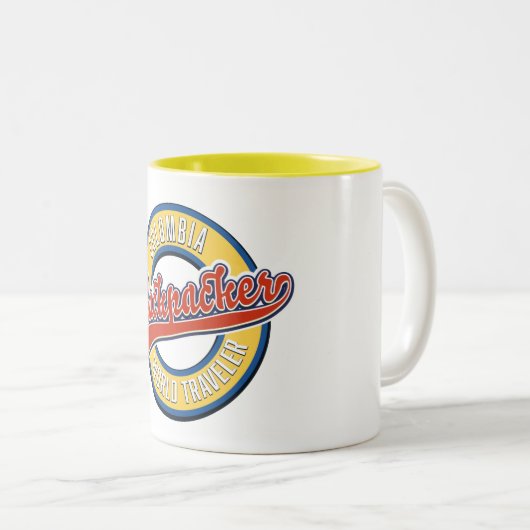 Colombia backpacker world traveller tweekleurige koffiemok (Voorkant rechts)