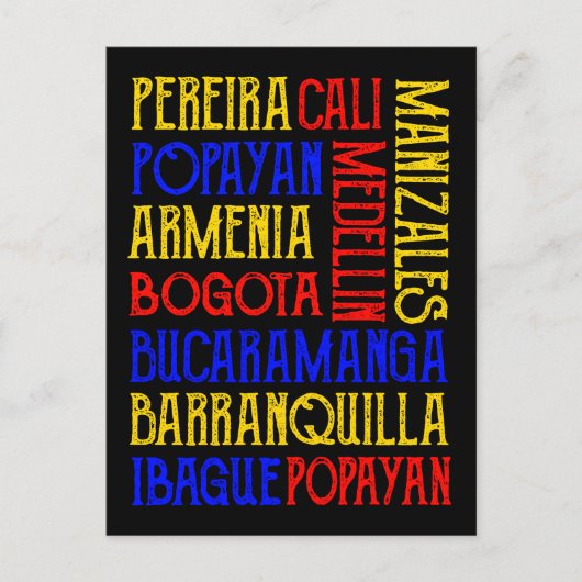 Colombia City Typografie Art Briefkaart (Voorkant)