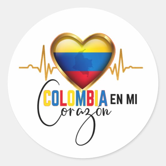 Colombia en mi Corazon Colombiaanse Pride Ronde Sticker (Voorkant)