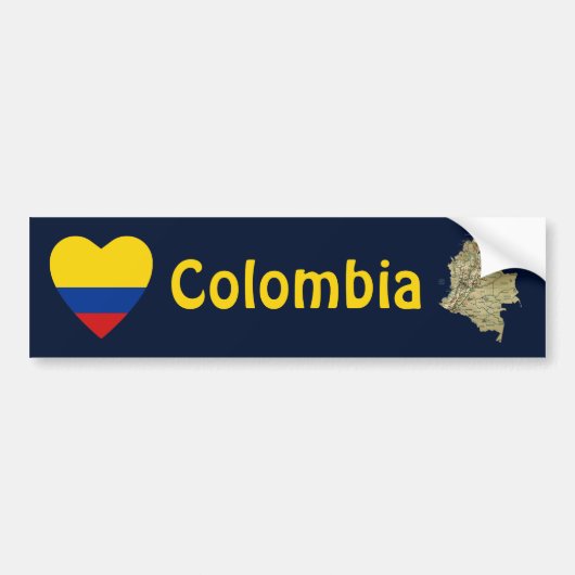 Colombia Flag Heart + Map Bumpersticker (Voorkant)