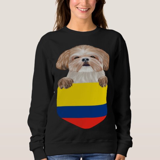 Colombia Flag Shih Tzu Dog In Pocket Trui (Voorkant)