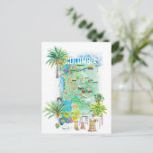 Colombia geïllustreerde reiskaart briefkaart (Staand voorkant)