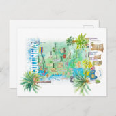 Colombia geïllustreerde reiskaart briefkaart (Voorkant / Achterkant)