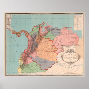 -Colombia-kaart (1890) Poster