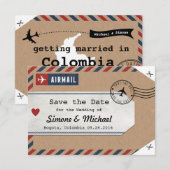 Colombia Kaart Luchtpost Bagage Label Save the Dat (Voorkant / Achterkant)
