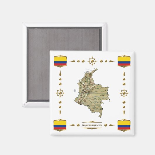 Colombia Map + Flags Magnet (Voorkant / Achterkant)