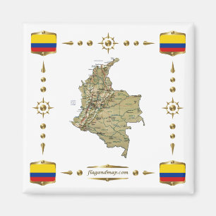 Colombia Map + Flags Magnet
