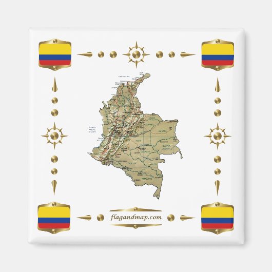 Colombia Map + Flags Magnet (Voorkant)