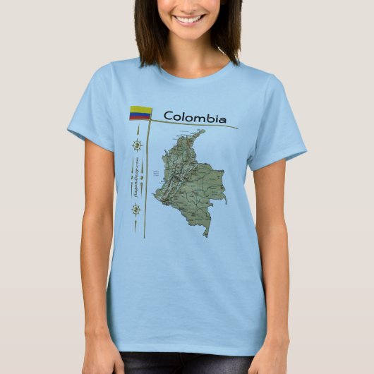 Colombia Map + vlag + titel T-shirt (Voorkant)